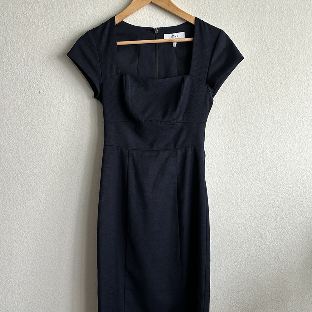 Reiss Navy Blue Haisley Wool Blend Sheath Dress Size US 0